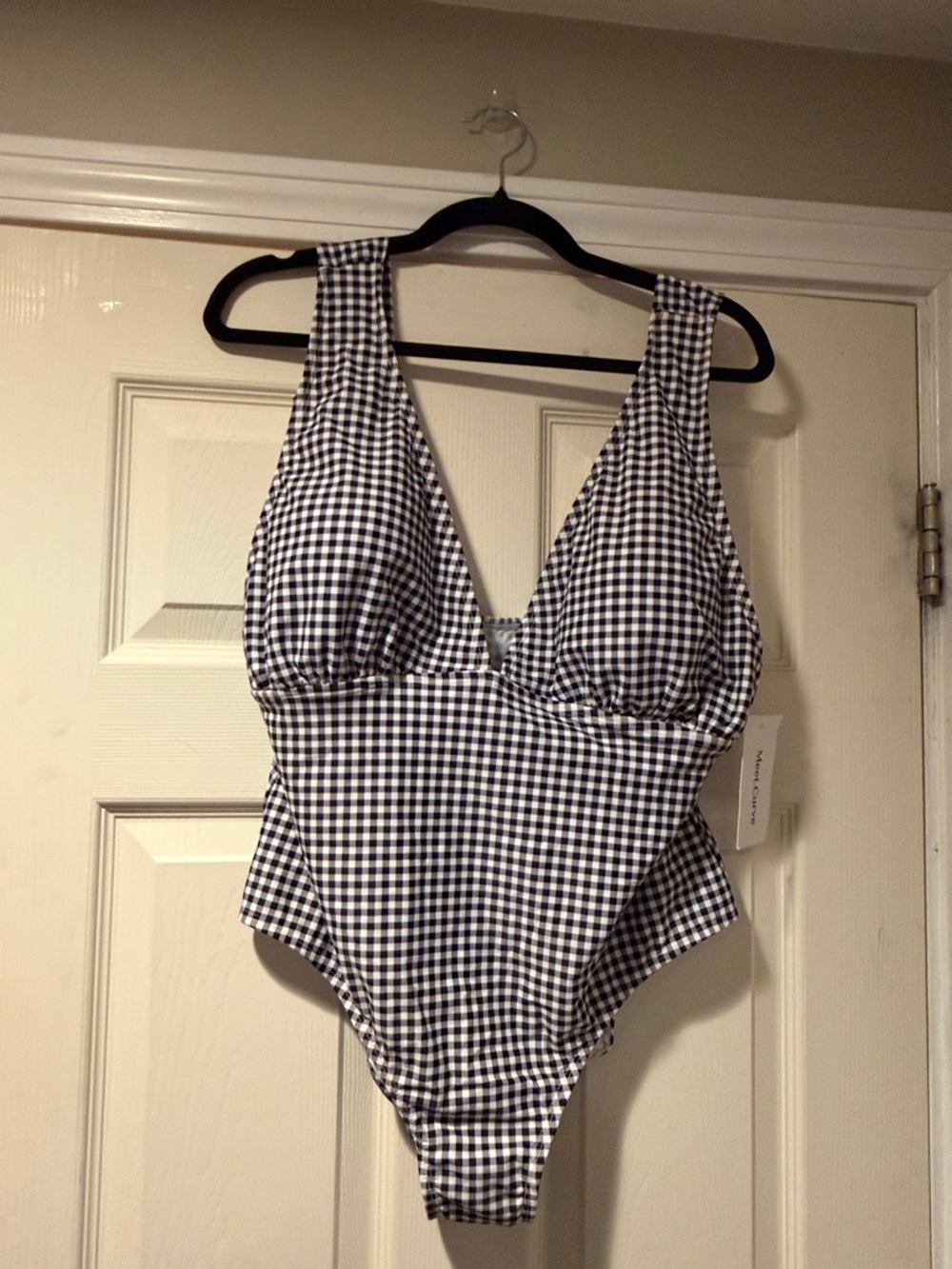 Gingham Plunge One-Piece Swimsuit - Black/White 2X